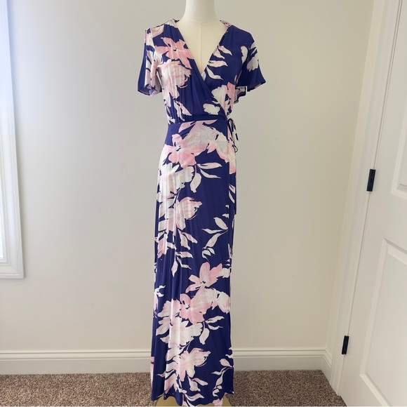 Lulus Azalea Regalia Navy Blue Floral Print Wrap Women's Maxi Dress XS - Picture 5 of 16